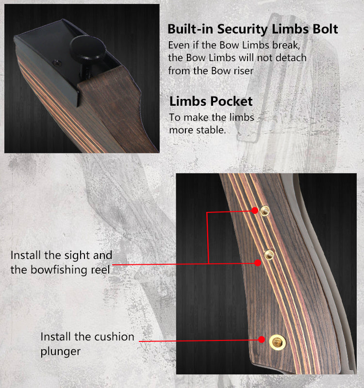 62" Ghost Black Takedown Traditional Bows 25Lbs-60Lbs